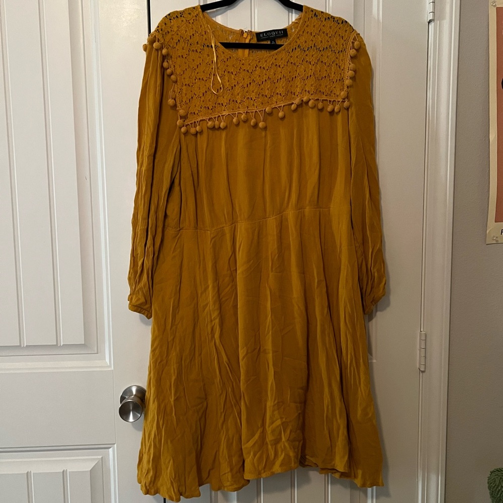 Eloquii plus size 22 peasant mustard dress